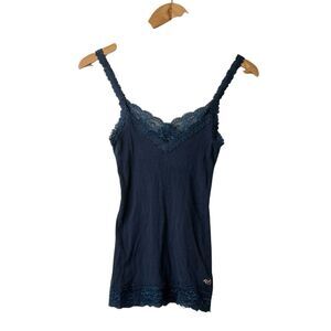 Vintage Hollister Cami Ribbed Tank Top XS Babydoll Lace Trim Coquette Y2K Elena